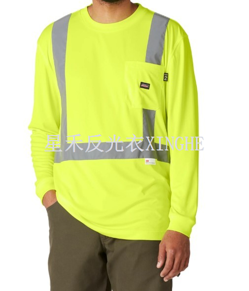 Camiseta masculina de segurança de manga comprida de alta visibilidade
