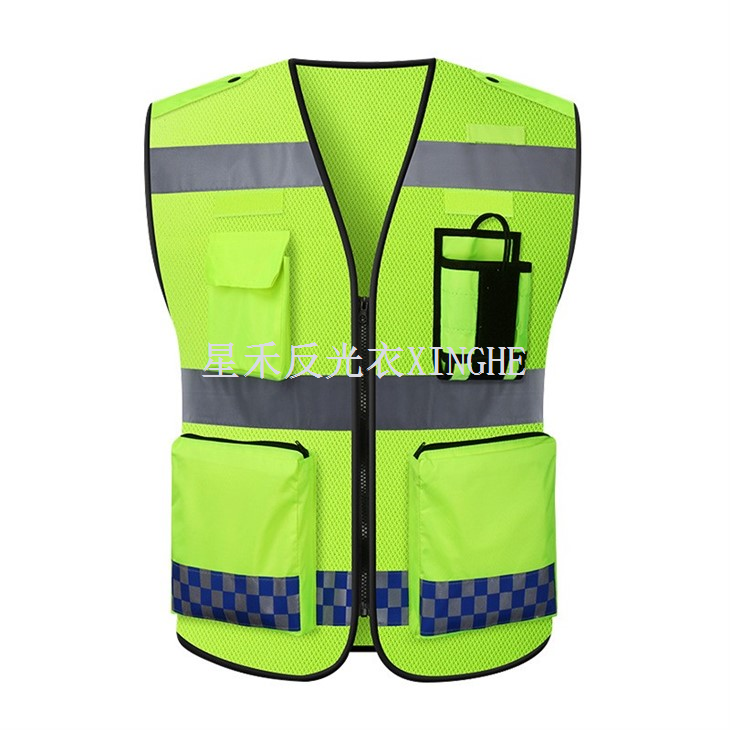 Colete de segurança laranja classe 2 de alta visibilidade com 10 bolsos