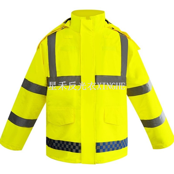 Capa de chuva reflexiva com vários bolsos