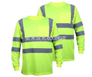 Camiseta de segurança com fita refletiva de manga comprida verde Hi Vis