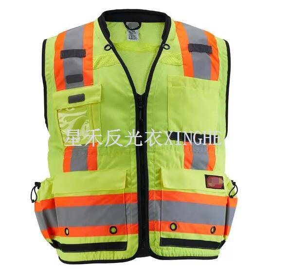 Colete de segurança amarelo de alta visibilidade para topógrafo classe 2 com 27-bolsos